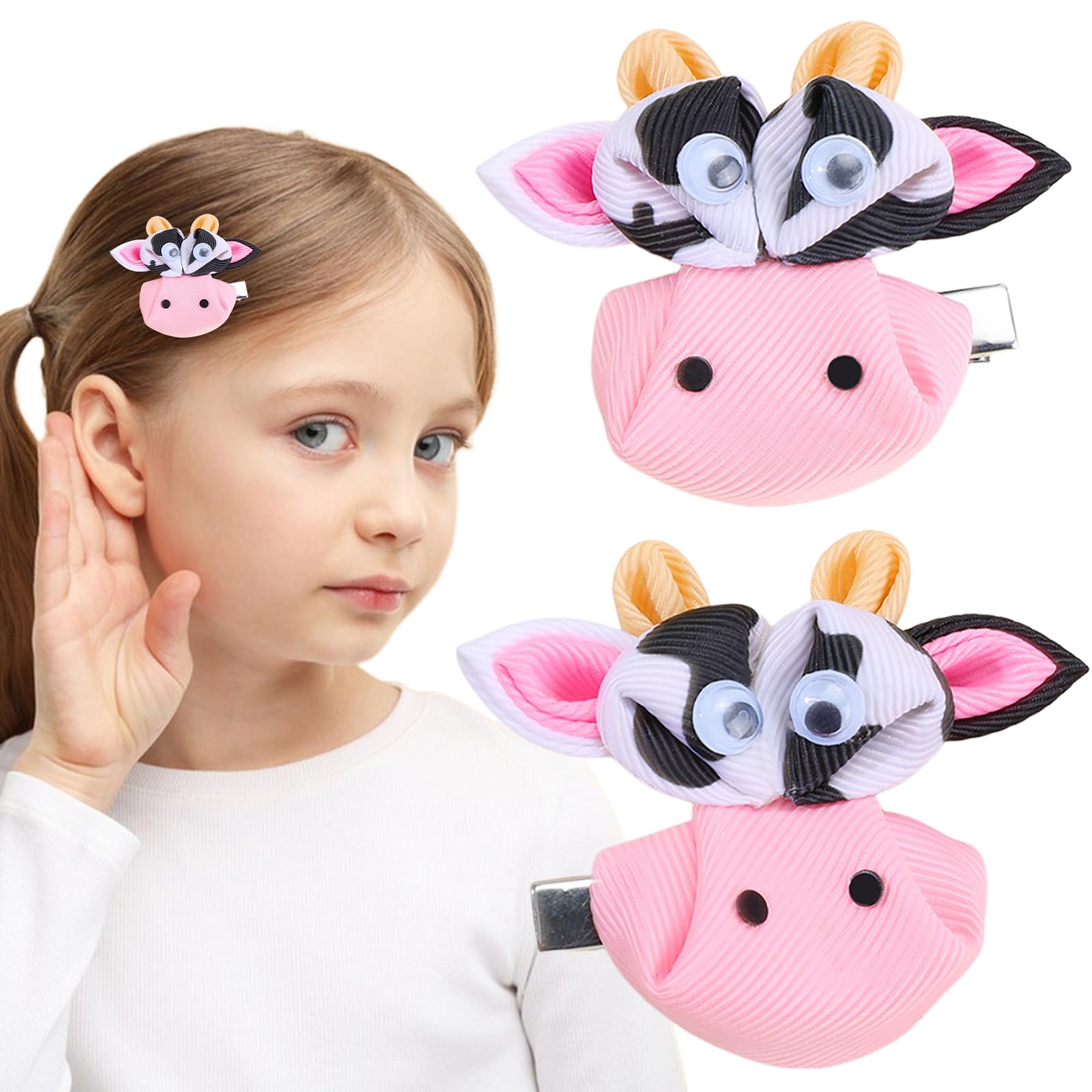 Cute Cow Hair Clips Small Pink Cow Print Hair Alligator Clips Funny Moo Cow Baby Hair Bow Clip Hair Decoration Gift Cowgirl Princess Cow Hair Barrettes for Kids Teens 2pcs (Moo Cow)